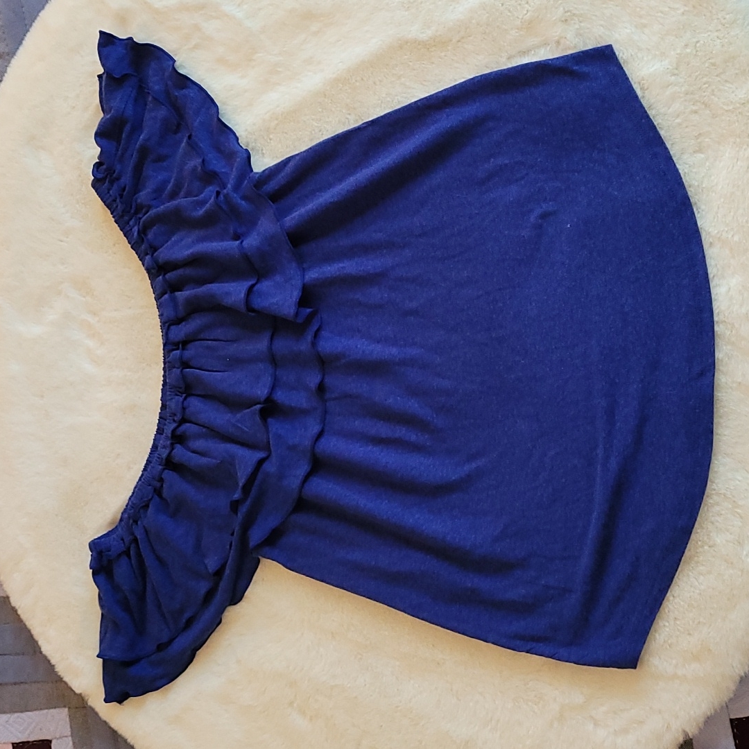 Nwot Lauren Ralph Lauren Royal Blue Soft Off Shoulder Ruffles Boho Peasant Top